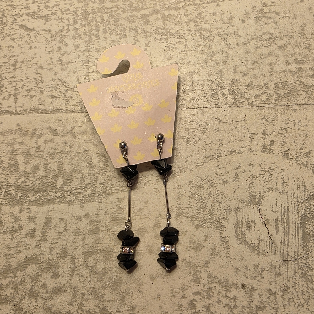 Black Dangle Earrings with Silver Accents